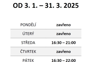 Otevírací doba občerstvení U Vagónu od 3. 1. 2025